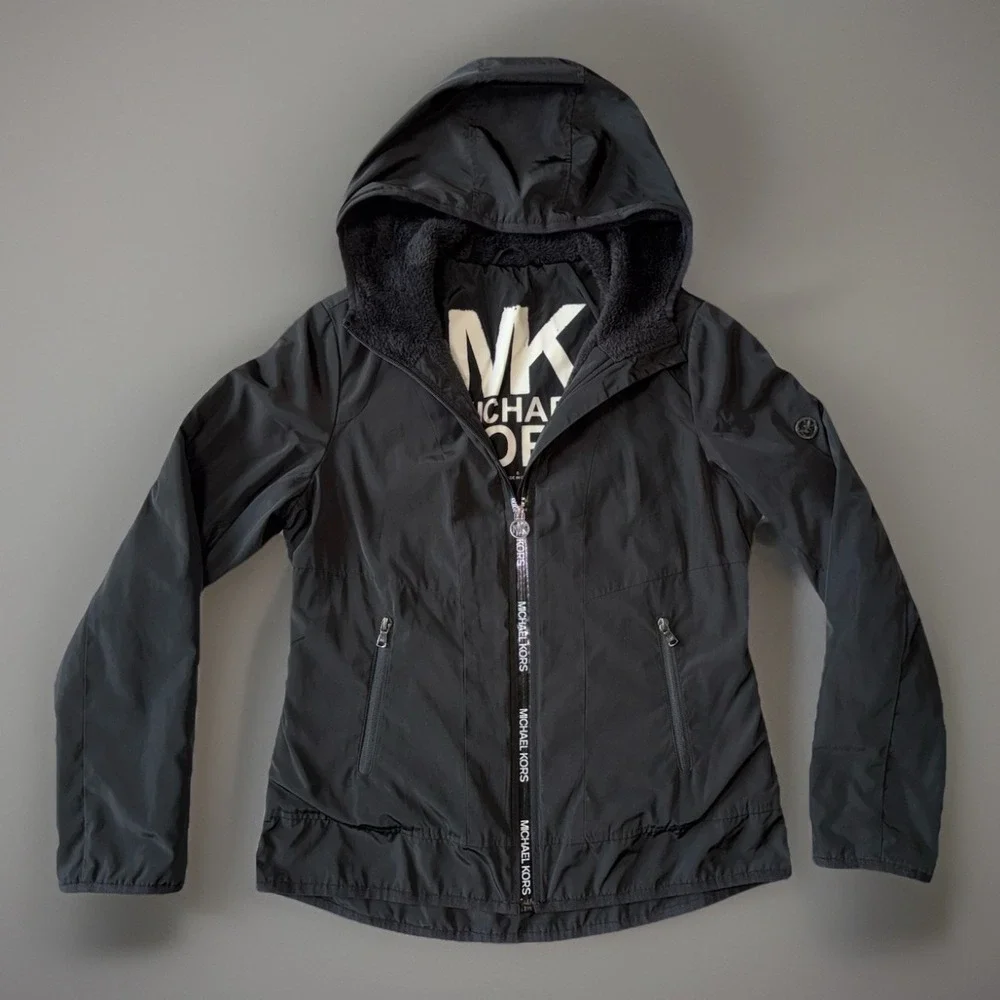 Michael Kors Missy Faux Shearling Lined Jacket Black Womens Size S‎
